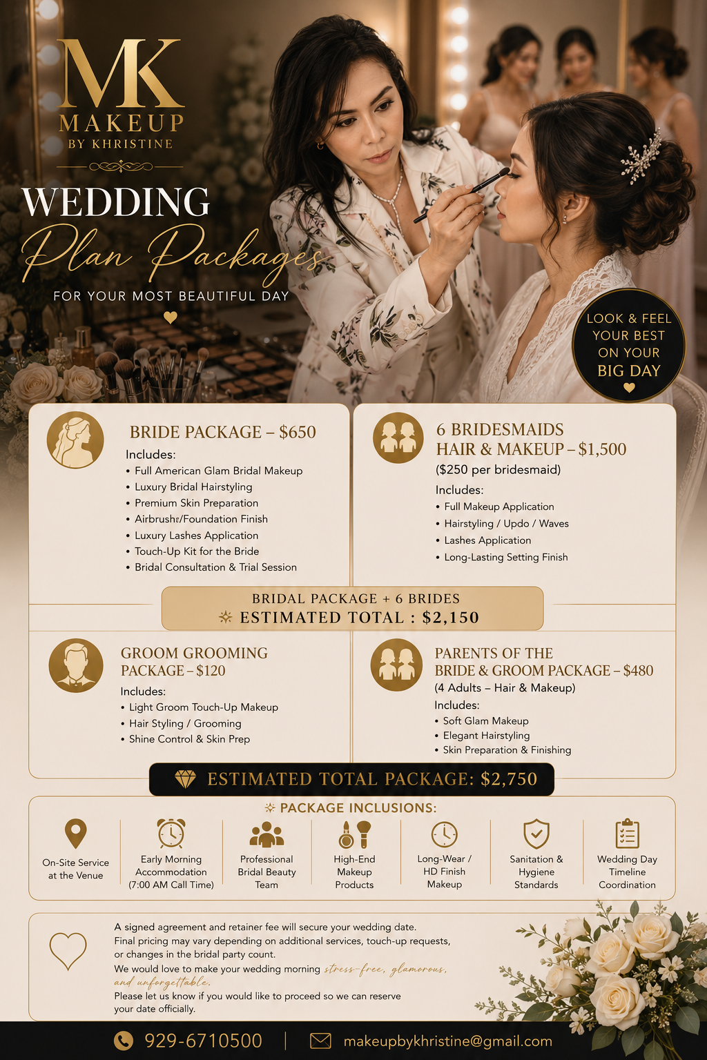 Bridal Makeup Packages 💫 Let us coordinate your beauty timeline so you can focus on making memories. Secure your date and let your journey to a lifetime of radiant beauty begin.

📩 EMAIL: makeupbykhristine@gmail.com